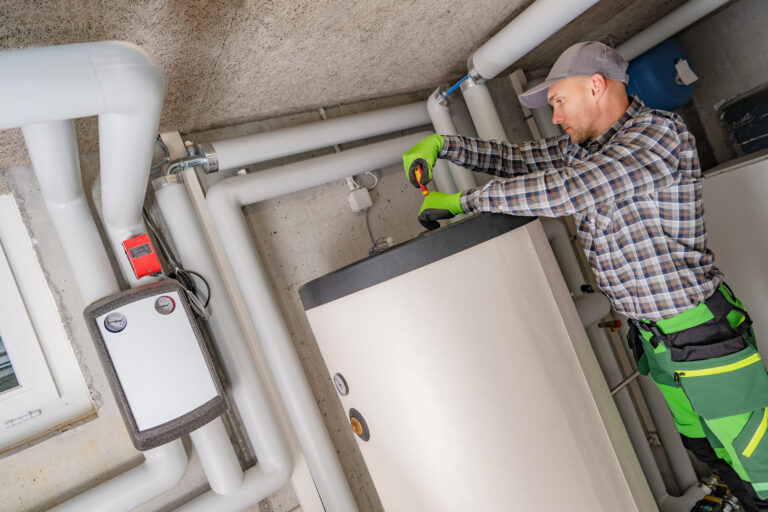 professional plumber repairing residential boiler